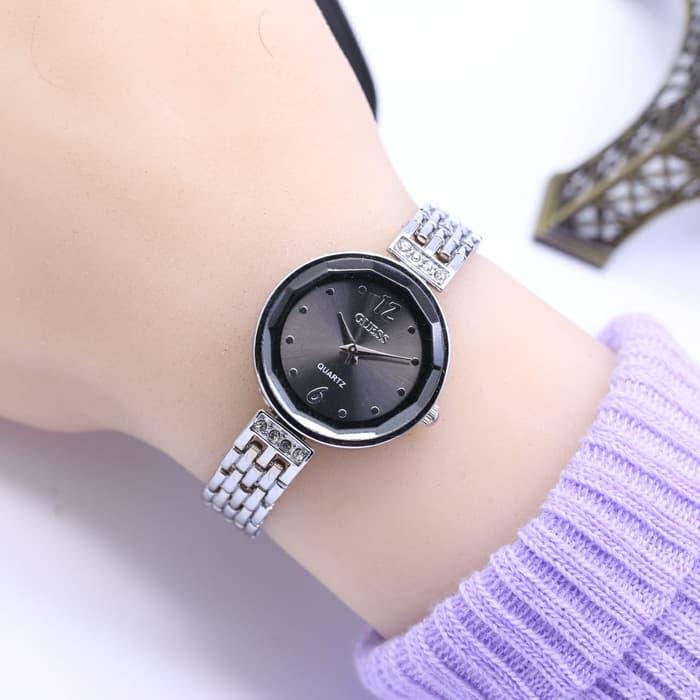 DISKON TERLARIS - Jam Tangan Wanita / Cewek Guueesss SK868 Rantai Silver Black TERMURAH