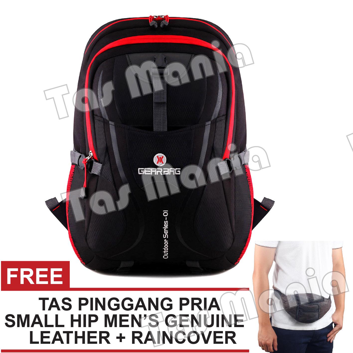 Tas Ransel Pria Gear Bag - Scorpion X87 Tas Laptop Backpack - Black Red + Raincover + FREE Tas Pinggang Pria - Small Hip Men's Genuine Leather Waist Bag Tas Kerja Kantor Kuliah Anti Air Eiger Rei Consina North Face Deuter Termurah Terlaris Best Seller