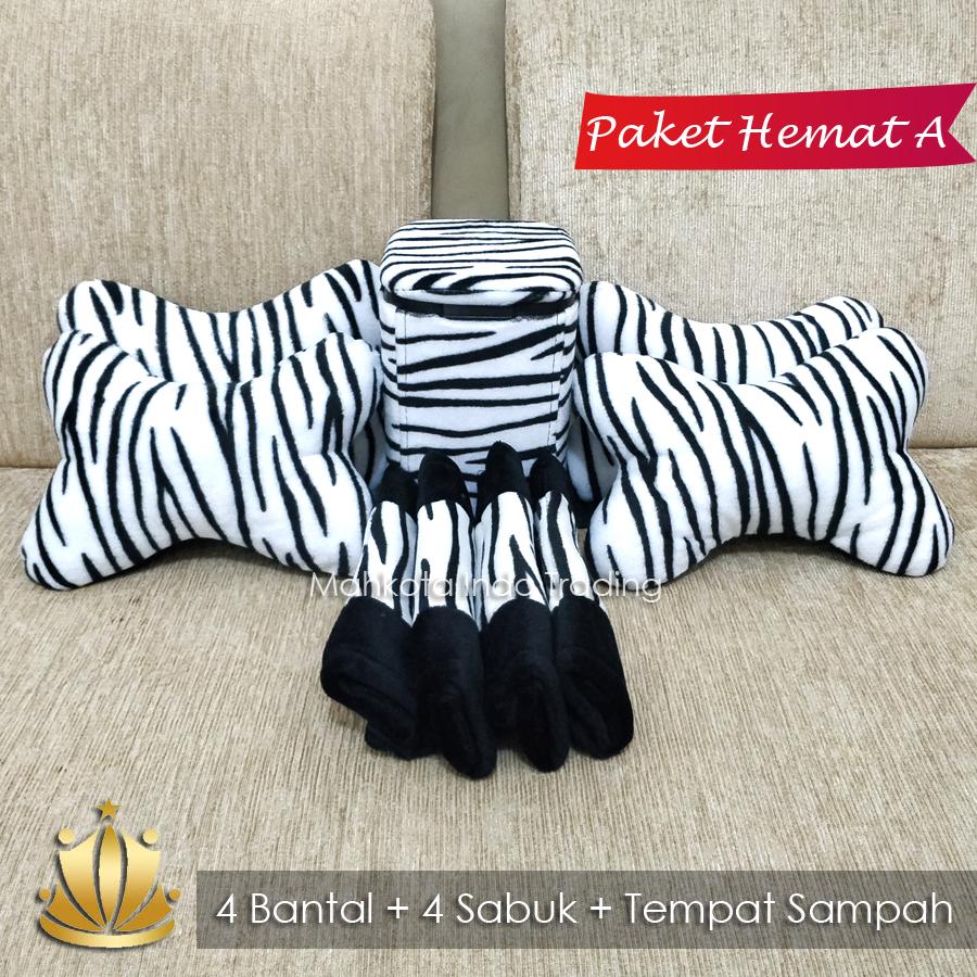 PAKET HEMAT BANTAL MOBIL ZEBRA PUTIH / AKSESORIS MOBIL - PAKET A