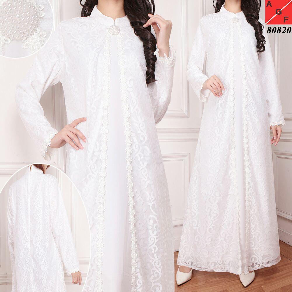 Gamis Putih Brukat brokat pesta / umroh/haji XL glitter