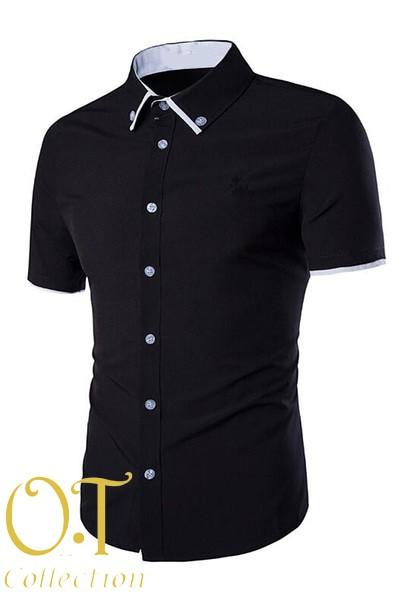Harga Spesial!! Ready Stock - Kemeja Lengan Pendek Katun Stretch Fred - Hitam - ready stock
