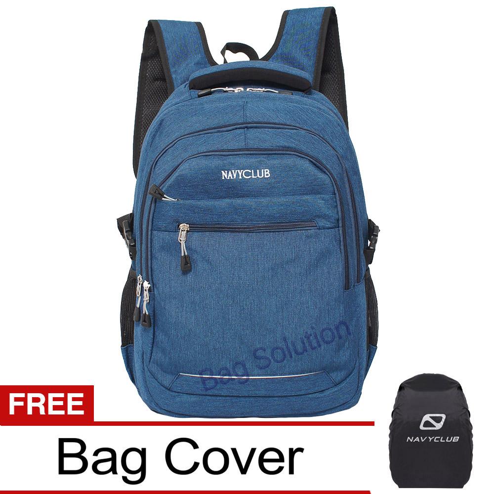Navy Club Tas Ransel Laptop Kasual - Tas Pria Tas Wanita - EIDJ Backpack Upto 15 Inch - Biru Bonus Bag Cover