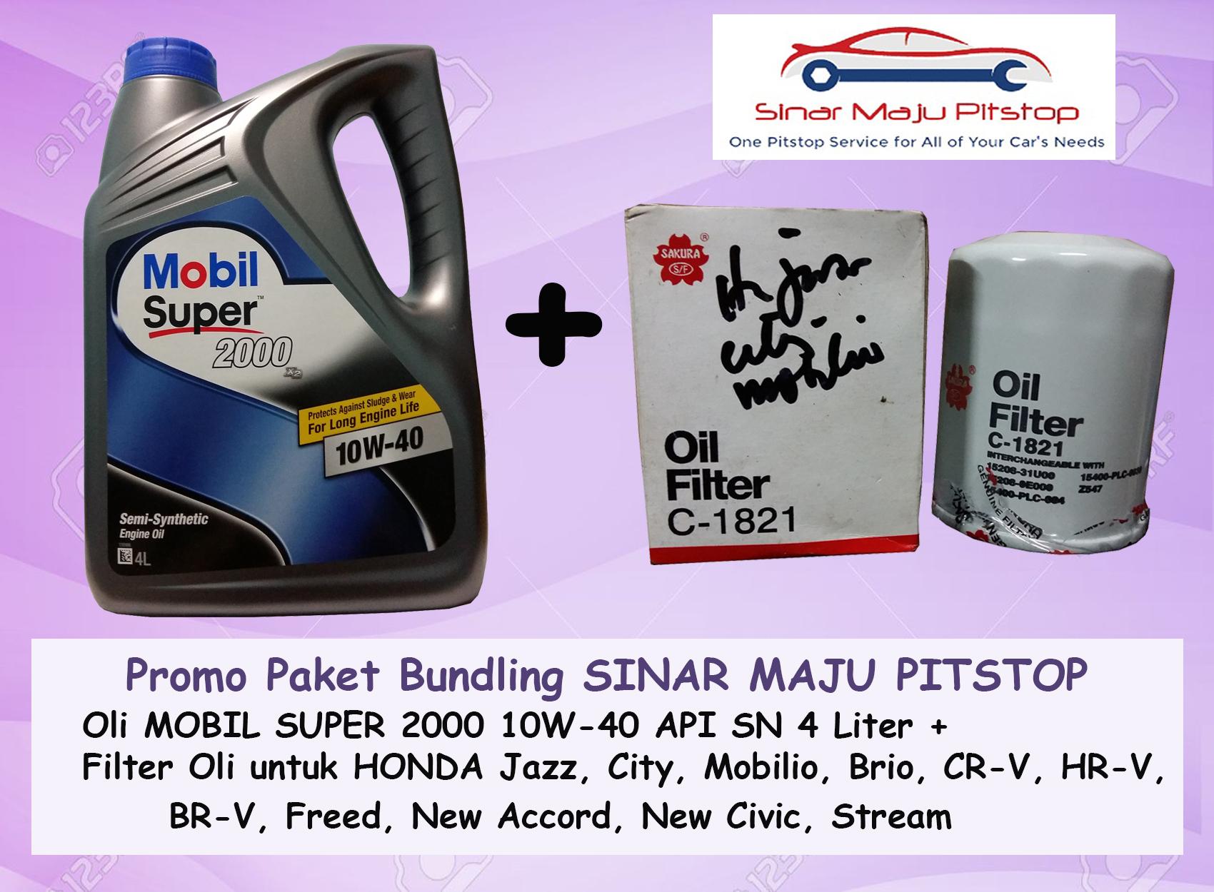 Promo Paket Bundling Oli MOBIL SUPER 2000 10W-40 API SN 4 LITER & Filter Oli HONDA BRIO & HONDA MOBILIO & HONDA FREED ORIGINAL