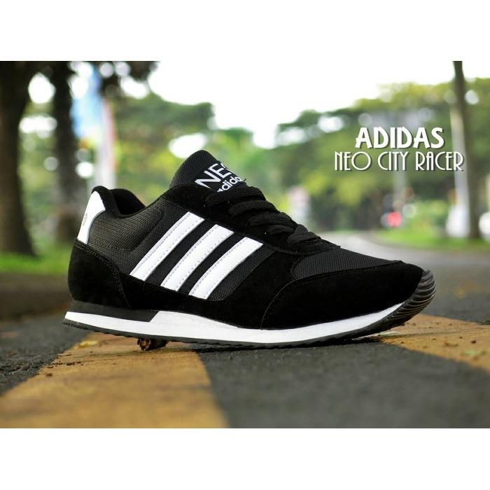 Sepatu Sport Adidas Neo City Racer Hitam Putih / Kets Casual