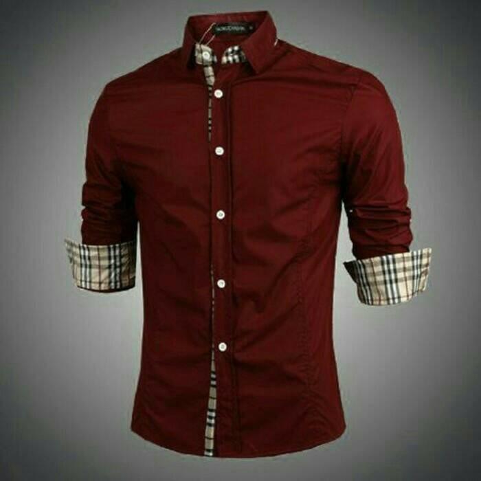 KEMEJA PRIA BERRY MAROON COMBI BURBERRY -