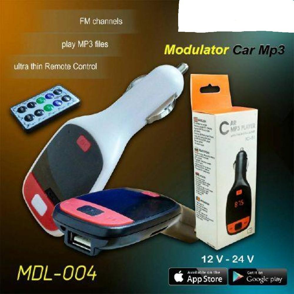MP3 FM Modulator Remote, Slot USB & SD/MMC Hitam + Car Charger 3 in 1