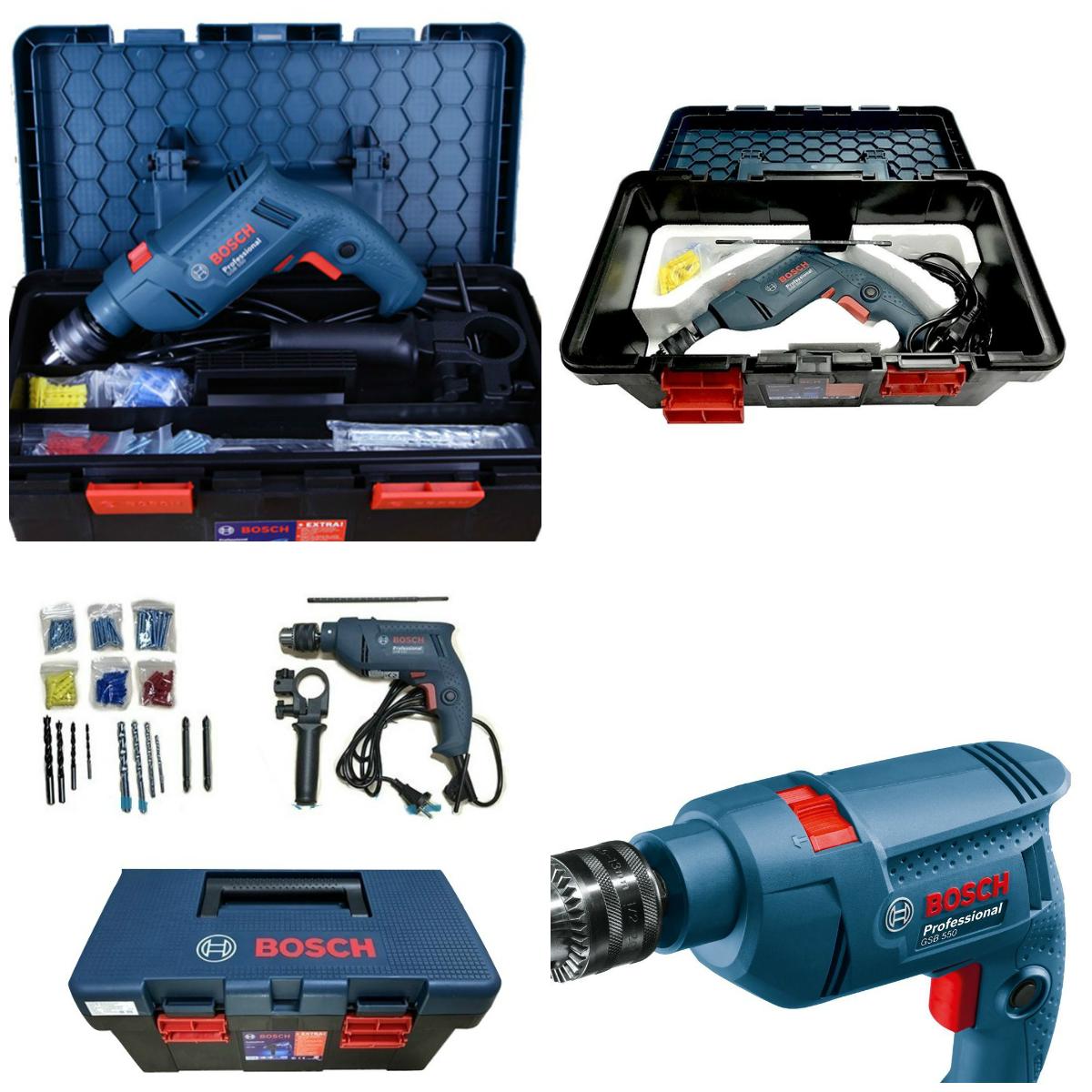 BOSCH Bor Listrik GSB 550 FREEDOM Full Set Mata Bor & Box Kotak Perkakas Tool Kit