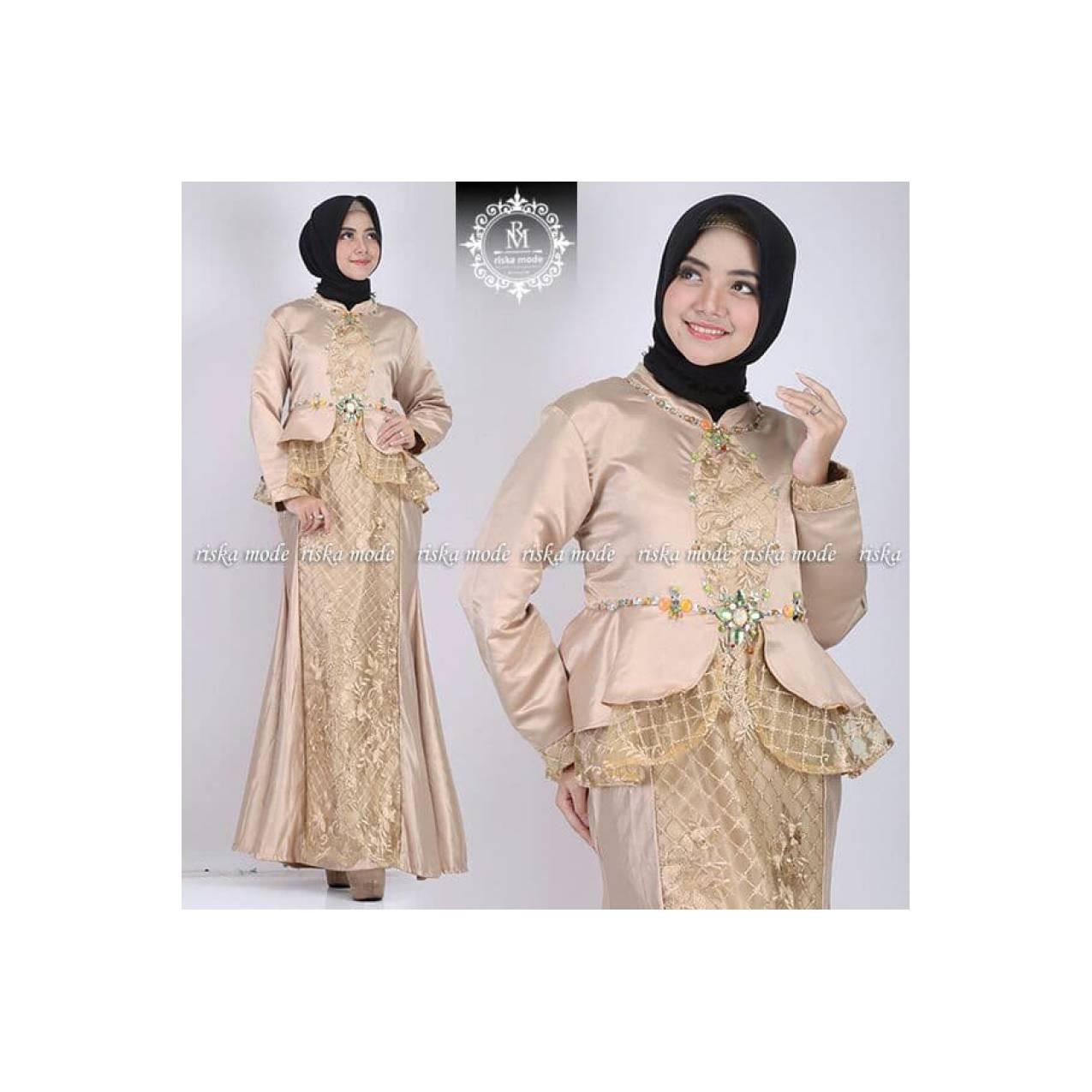 Gamis duyung kania satin bridal kom.tile payet set.cream bordir gold