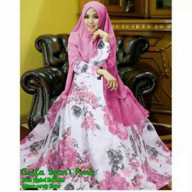 Gamis Wanita )- ASIFA GAMIS SYARI BUSANA MUSLIM PINK DENGAN KHIMAR