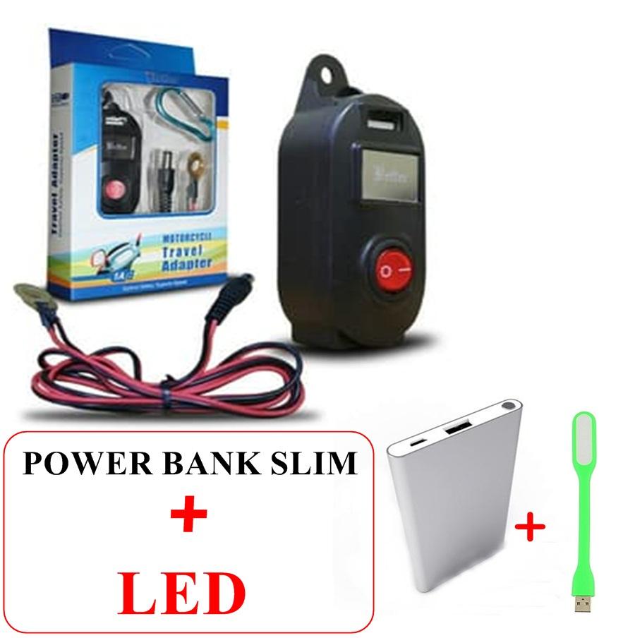 USB Charger Motor Waterproof- Cas HP di motor bonus powerbank slim premium+LED/Lampu malam