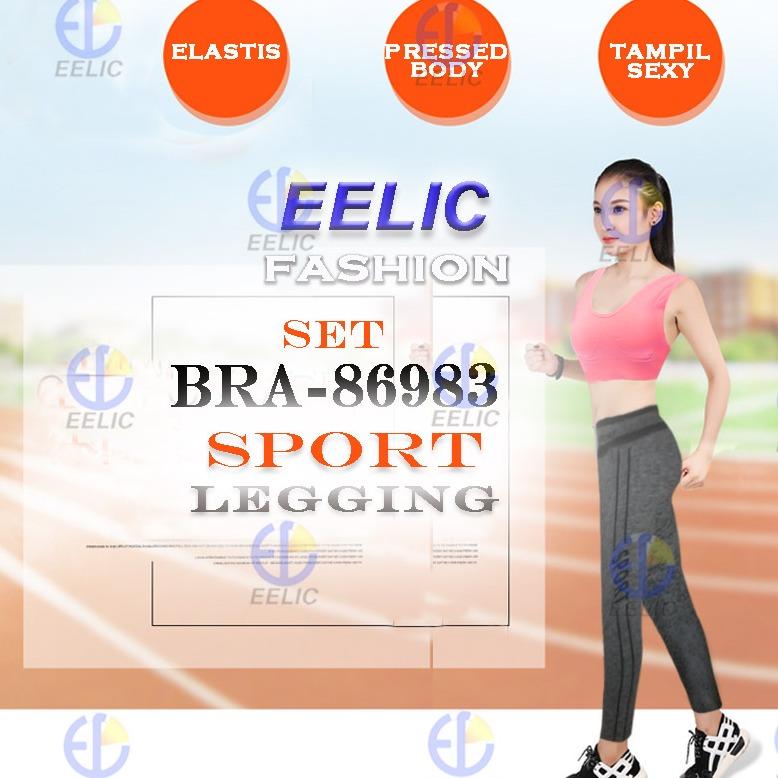 EELIC CLS-02286 MIX Celana Leging Sport 0022 Motif Garis Hitam + BRA-86983 Sport Bra Baju Dalam Yoga Senam Aerobic Tanktop