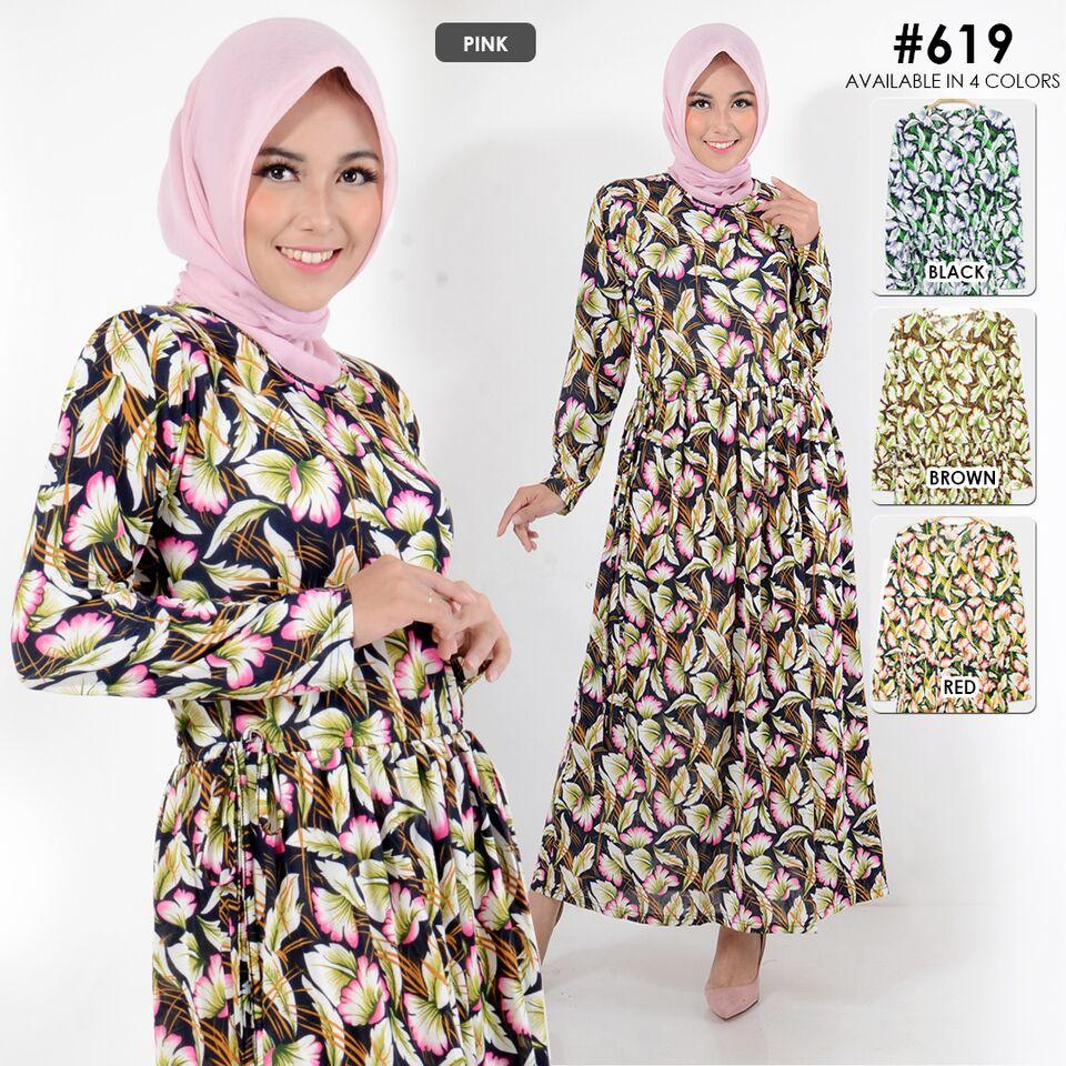Belle Fashion Baju Big Size XL gami Maxi Dress Murah Wanita Muslim 619 P-A
