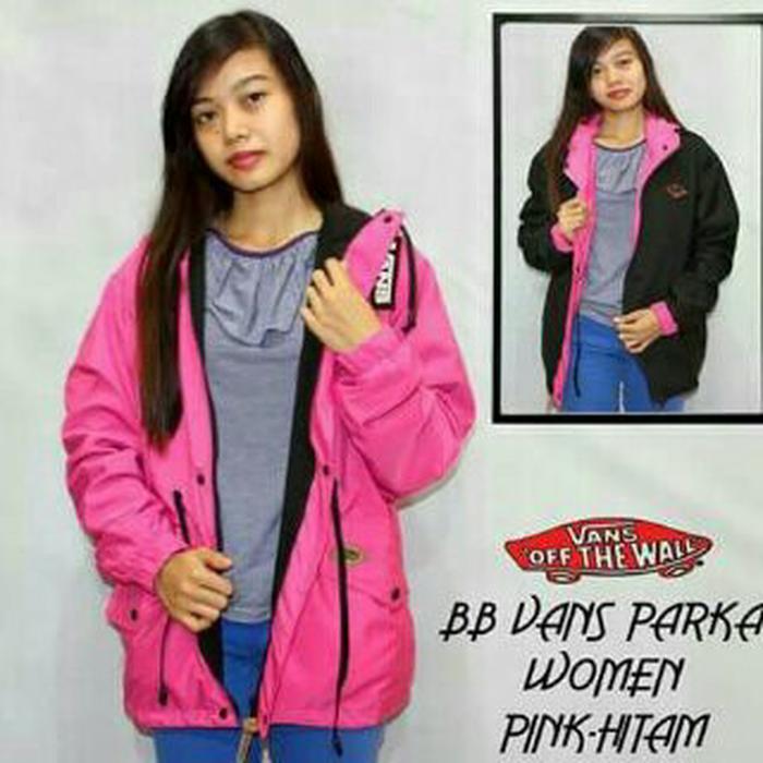 jaket bolak balik bb vans pink hitam wanita