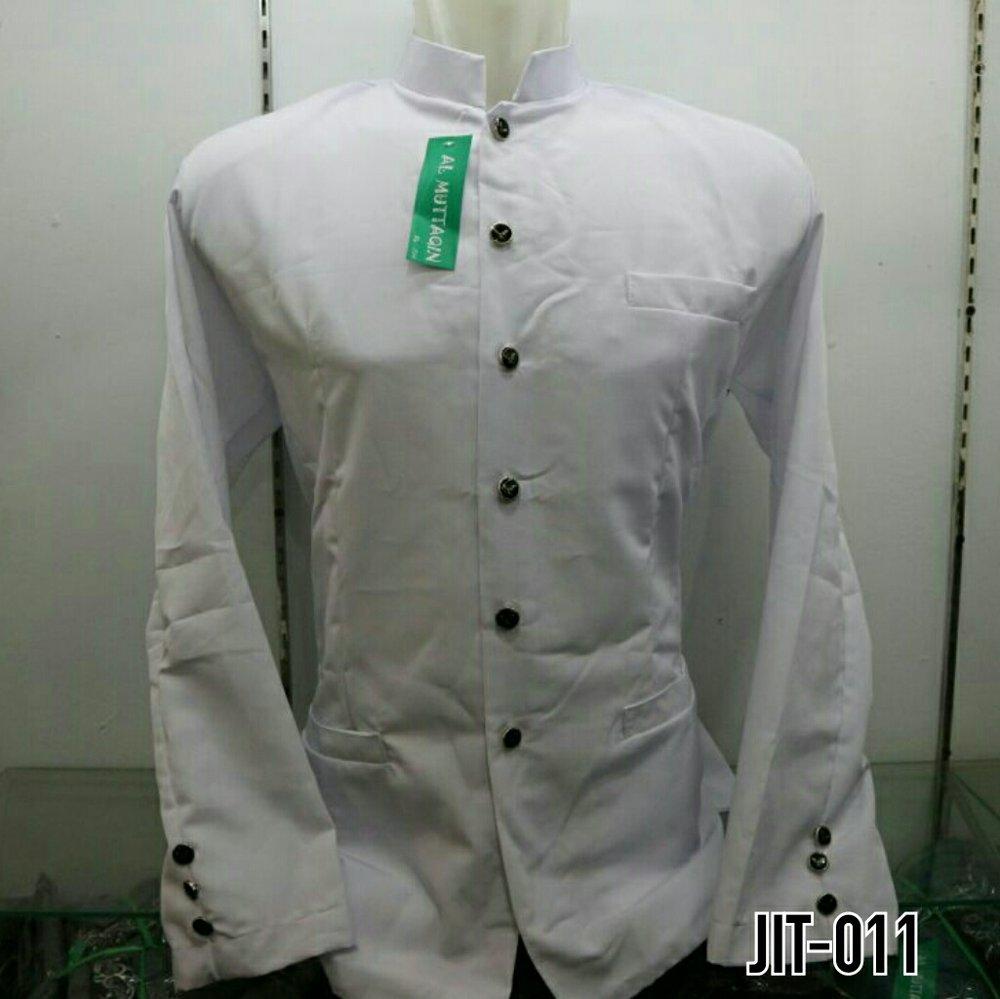 Busana Muslim Pria Baju Koko Kemeja Gamis Jasko Jas Koko Polos Putih Busa Dipundak Lapisan Furing Lengan Panjang Nikah Betawi Hadroh Marawis JIT 011 di lapak Al Muttaqin Collection produsenbajukoko