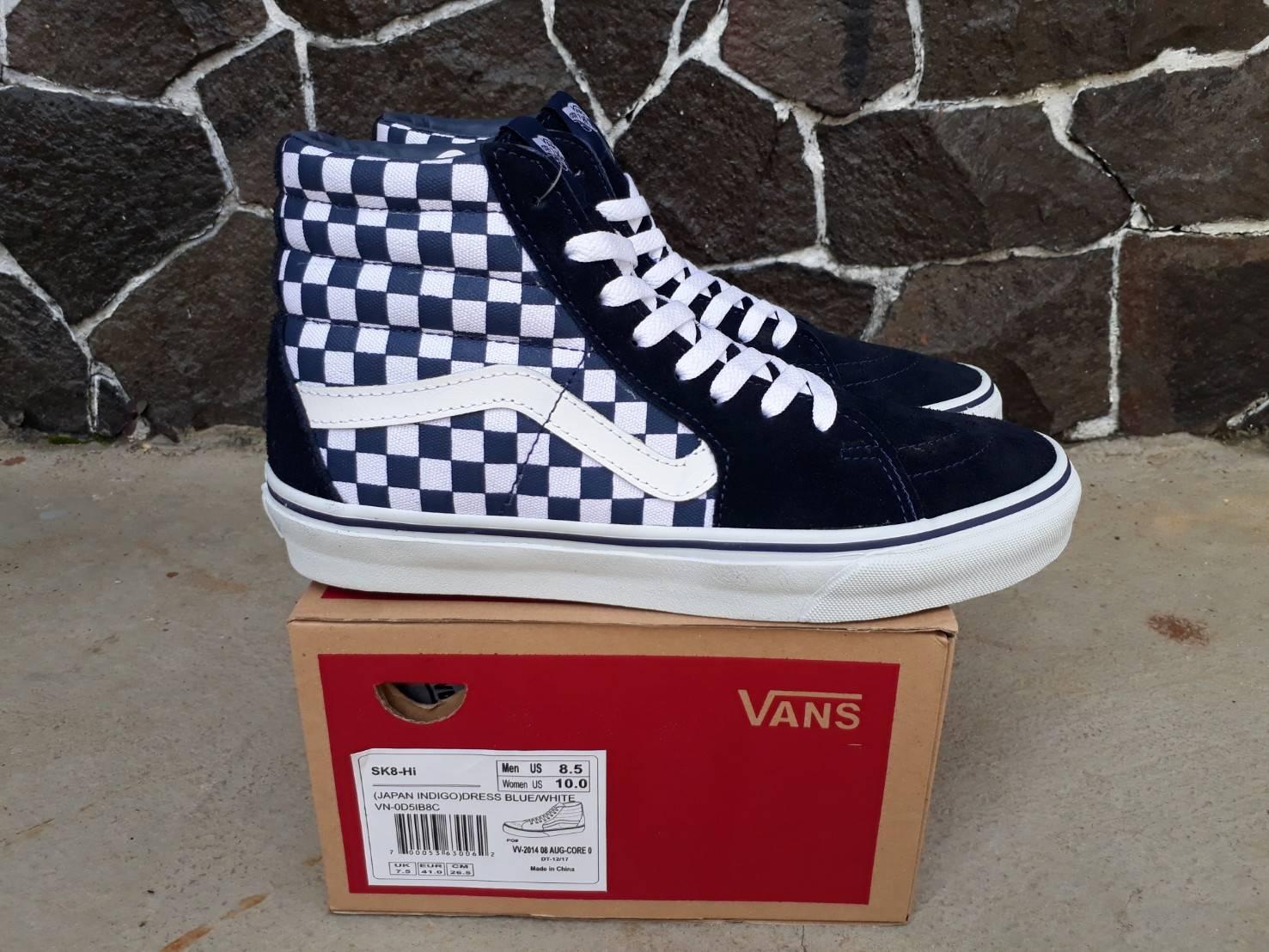 vns sk8 hi checkerboard japan dress blue black wafle dt