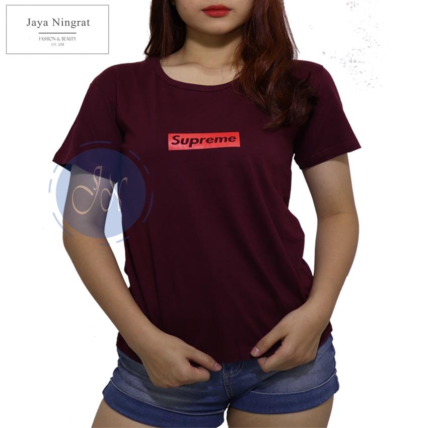 Jaya Ningrat T-Shirt Wanita SUPRIME Tumblr Baju wanita Kaos wanita Kaos remaja terkini Kaos distro Kaos wanita lengan pendek - Merah Maroon
