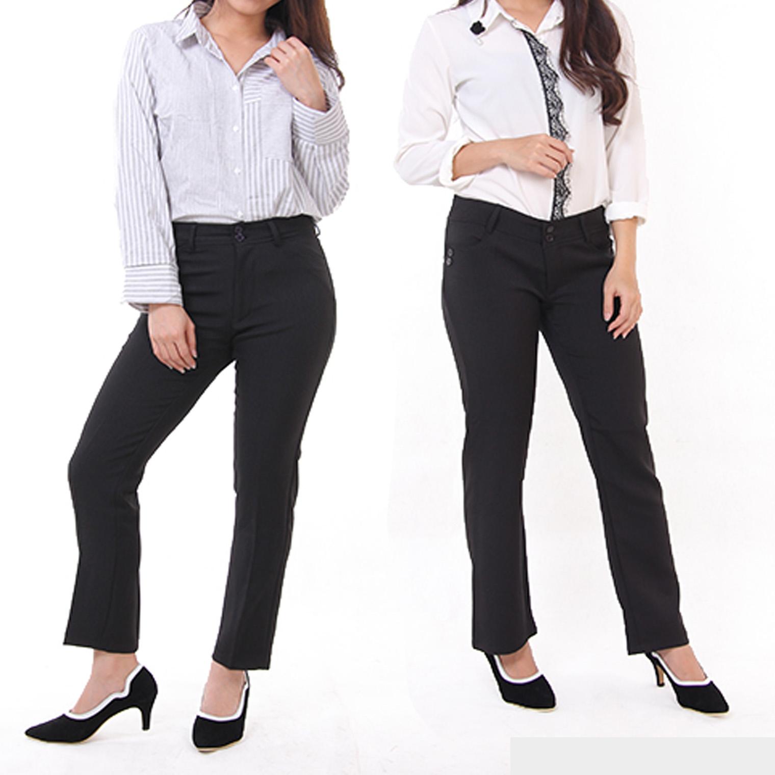 Promo Harga Celana Chino Slim Fit Wanita Terbaru Murah Bulan Celana Kerja Kantor Wanita Slim Fit Lurus Hitam Abu Abu dan Biru Dongker