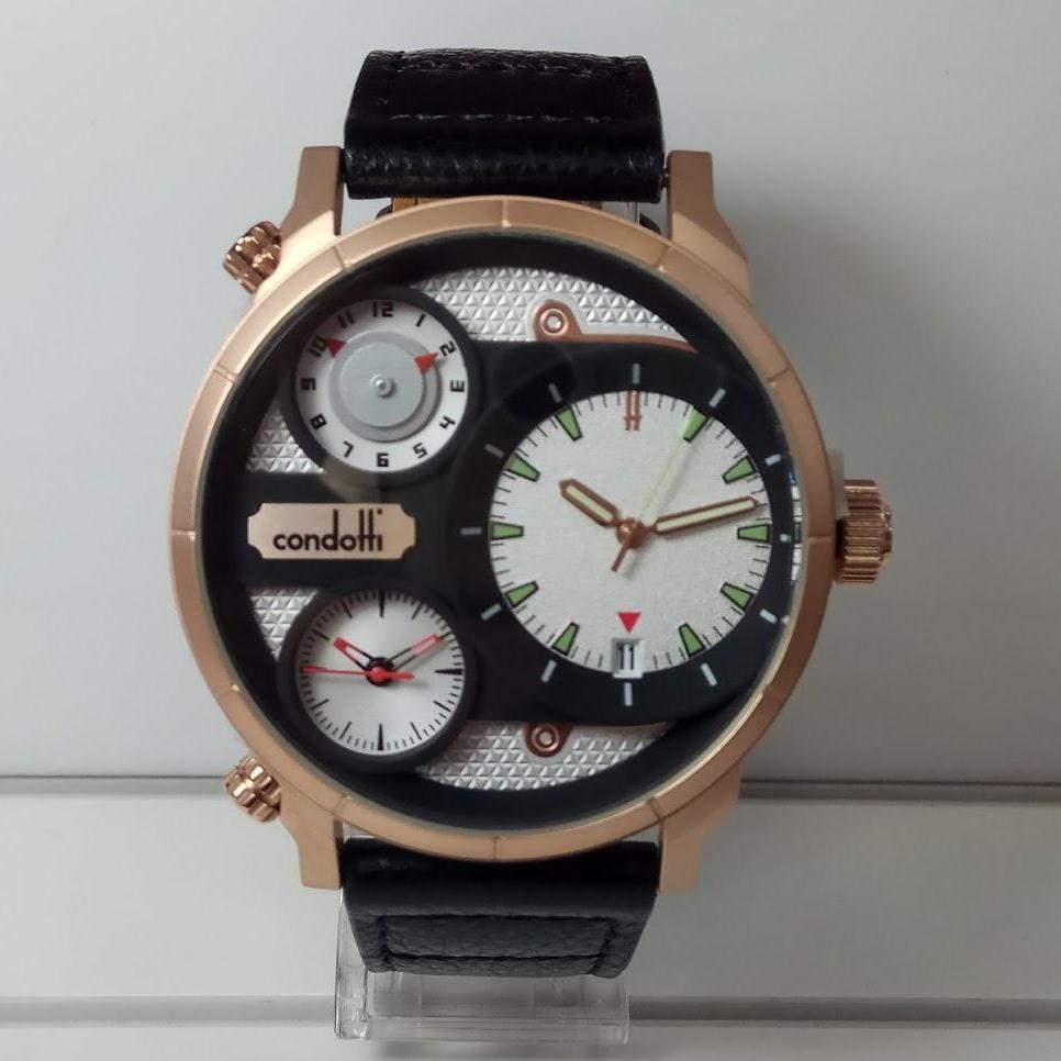 Condotti Jam Tangan Pria Condotti CN2060-RG01-L03 Occupato Triple Time Black Leather Watch