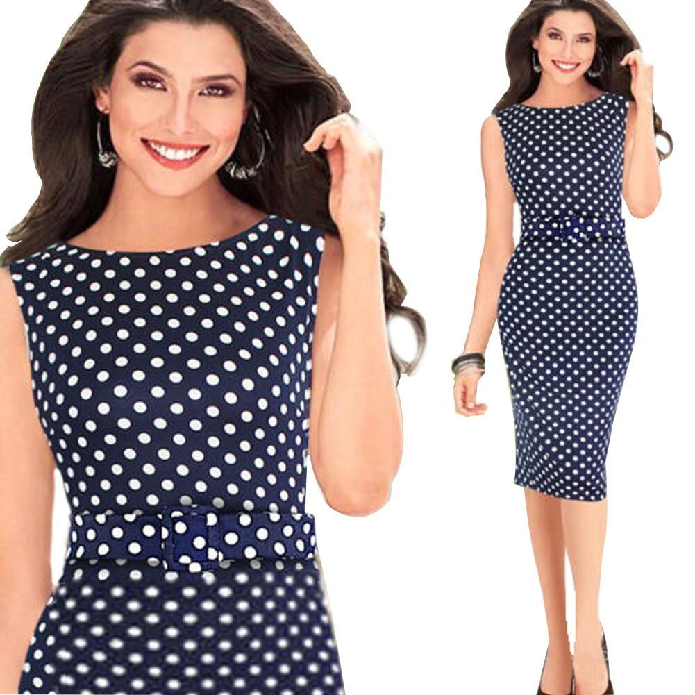 Baju Rok Pensil Eropa atau Amerika Elegan Gaun Polkadot OL (Gambar Merah)