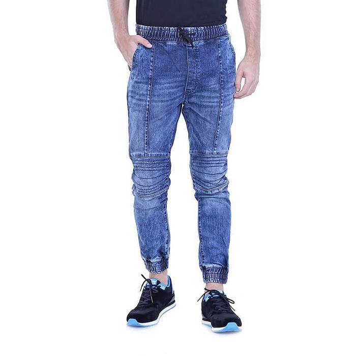 CELANA KASUAL PRIA / PANTS JOGER MOTO JEANS BIRU HURRICANE H 4067 ORI - New Season