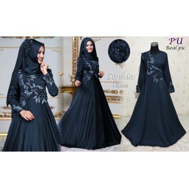 (TERBARU) SOPHIA SYARI (PU) BAJU MAXI DRESS MUSLIM LENGAN PANJANG GAMIS WANITA DEWASA MURAH CEWEK KEKINIAN (BIRU)