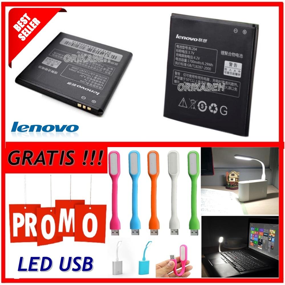 Lenovo Baterai / Battery BL204 For Lenovo A586 Original - Kapasitas 1700mAh + Gratis Lampu Led Usb ( orikabeh )