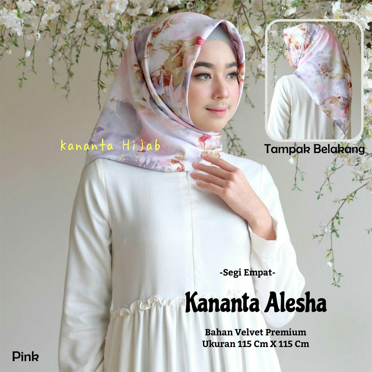 Hijab Segi Empat Motif Bunga Bahan Velvet Premium Kananta ALESHA