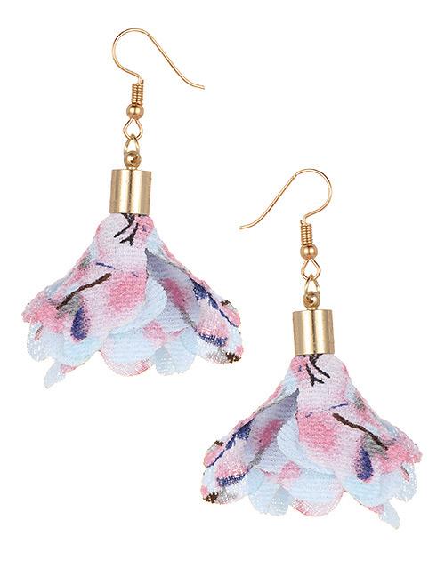 LRC Anting Gantung Fashion Flowers Pendant Decorated Earrings