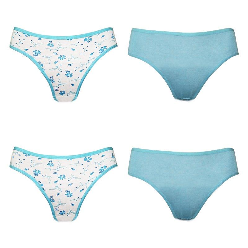 EELIC CDW-Biru001 4 PCS Celana Dalam Wanita Motif Bunga Dan Polos MIX ( 2 BUNGA BIRU & 2 POLOS BIRU )