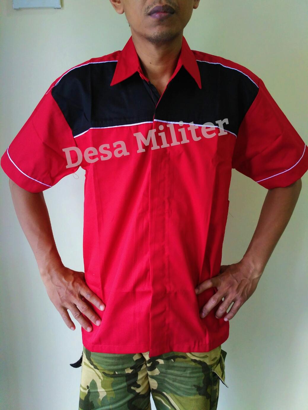 Seragam Kerja Crew - Kemeja Kombinasi Merah - Seragam Kerja Bengkel - Seragam OB - Baju Office Boy