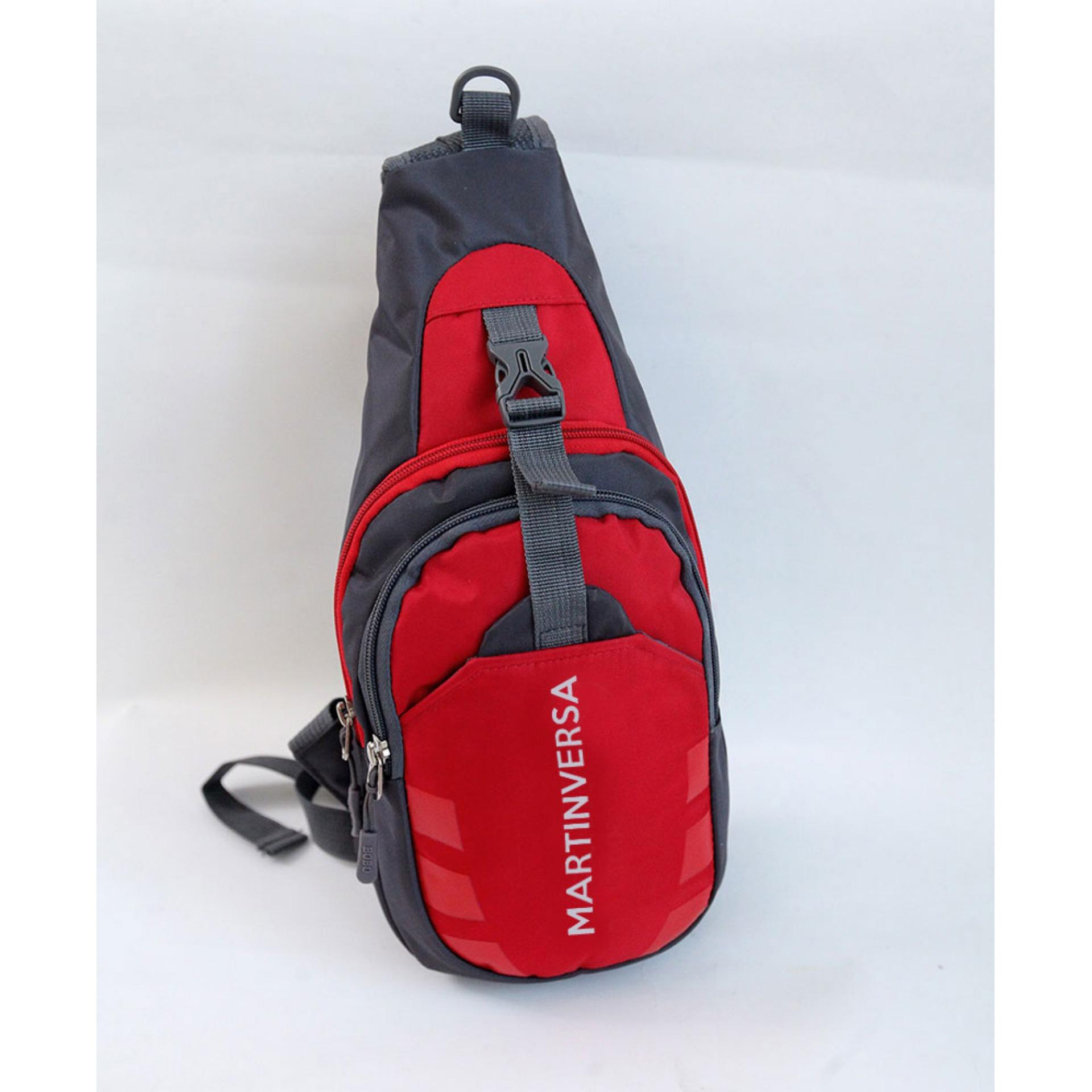 CH8 Tas selempang pria wanita kanvas nylon canvas mens woman chest pack crossbody sports sepeda sling bag slingbag - Red / Merah
