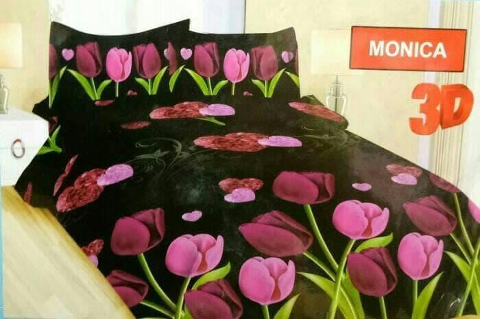 BEDCOVER SET BONITA MONICA No.1 KING 180 BCS BUNGA TULIP MERAH PINK EXCLUSIVE