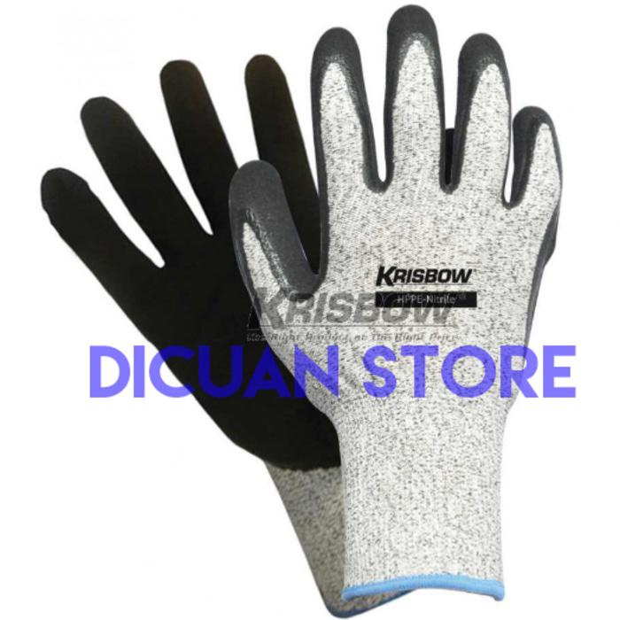 Top Seller!! Krisbow Glove Hppe Nitrile Cut Resistant / Sarung Tangan Kerja Safety - ready stock