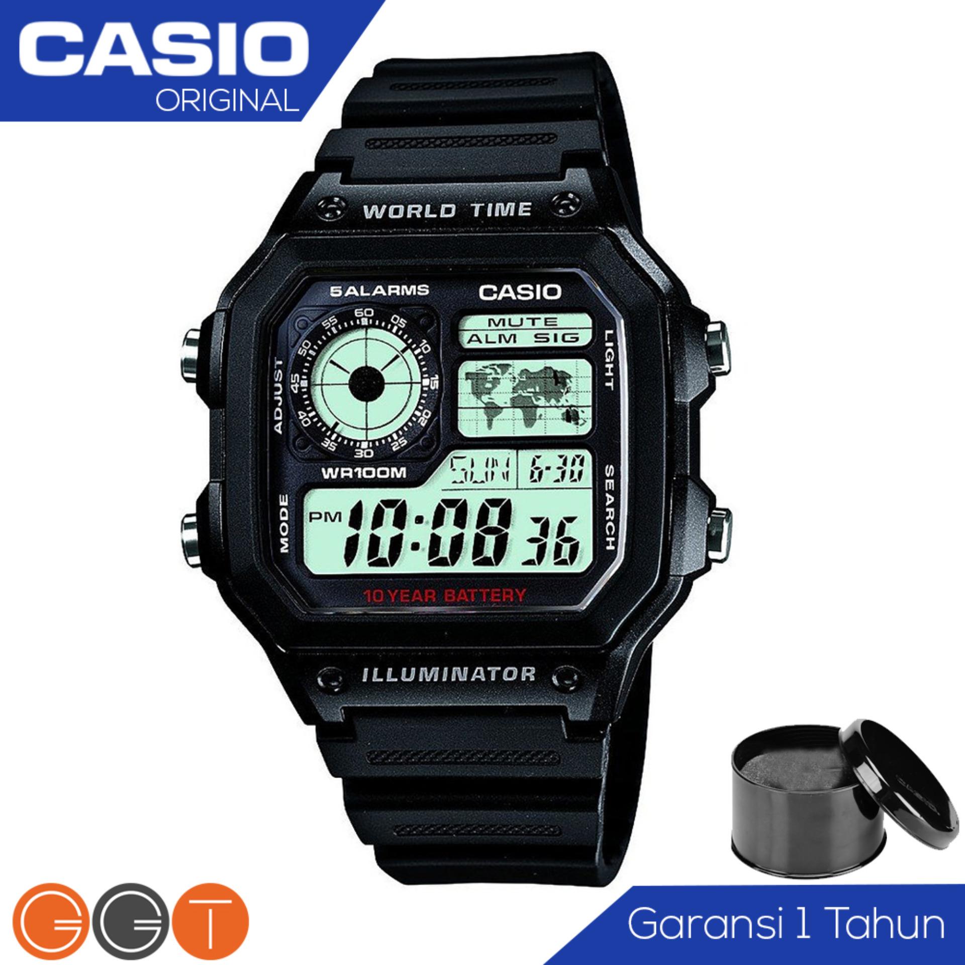 CASIO Illuminator Bond Style - Jam Tangan Pria - Tali Stainless (WHD) / Resin (WH) - Digital Movement - Silver AE-1200