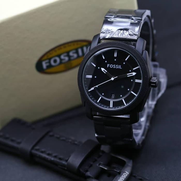 DISKON Jam Tangan Pria / Cowok Fossil Paket Steel Rantai Full Black TERMURAH