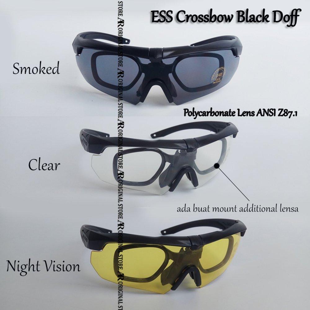 Kacamata Sepeda MTB Safety Eyewear Frame Safety Minus Plus Tactical Airsoft Tactical Sunglass Gowes Motor Touring Military ESS Crossbow Black Doff
