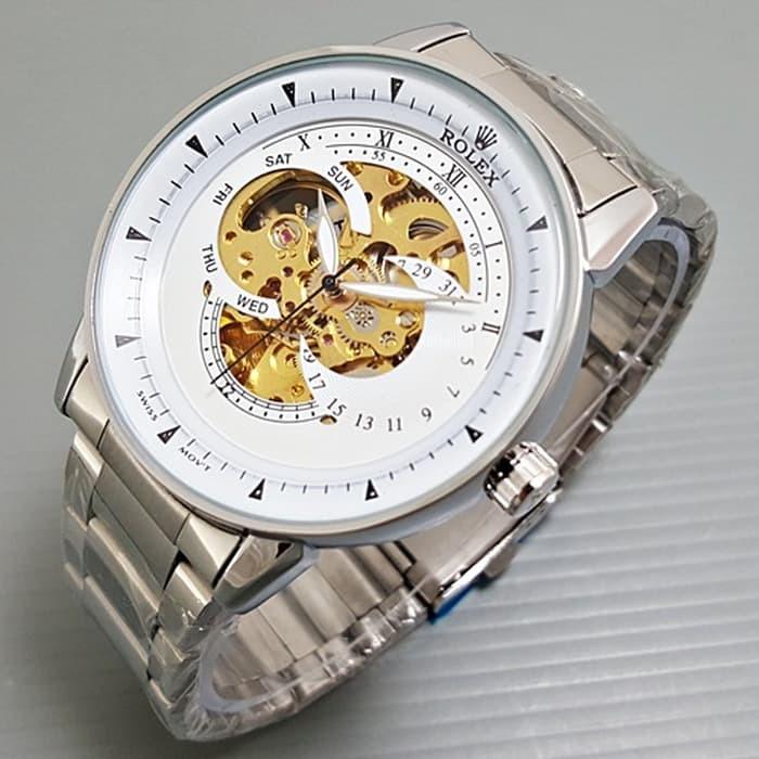 Jam tangan pria / Jam tangan pria original / Jam tangan pria murah / Jam tangan pria terbaru / Jam tangan pria swiss army / Jam tangan pria terbaik / Jam Tangan Pria / Cowok Rolex Skeleton Alfa Rantai Silver White DISKON MURAH!!!