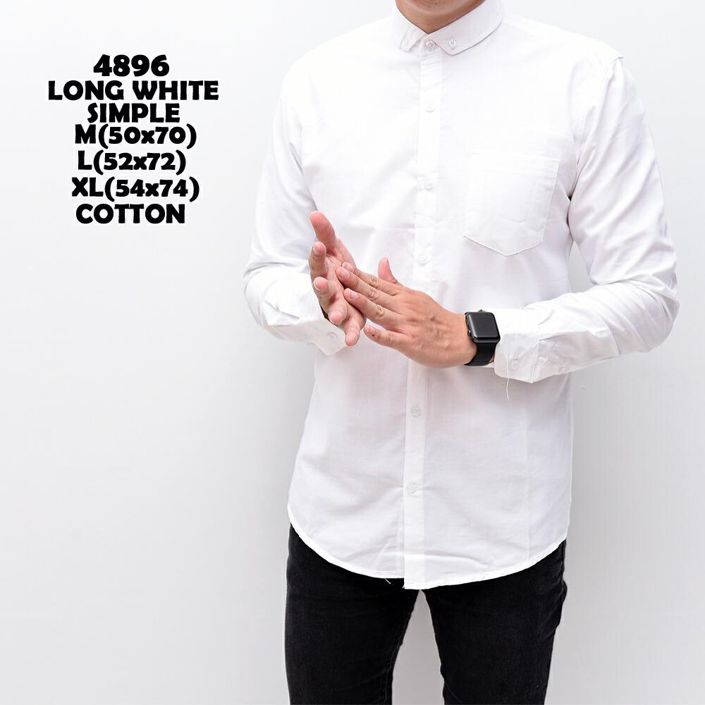 Kemeja Polos Kemeja Pendek Kemeja Flanel Kemeja Fashion Kemeja Kantor Kemeja Kerja Kemeja Panjang Kemeja Kasual Pria - Long White Simple 4896 Cotton - Kemeja Pria Lengan Panjang