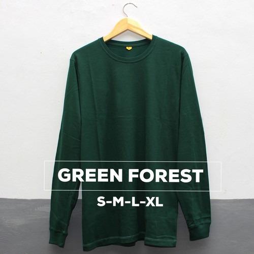 Baju Kaos Polos Lengan Panjang GREEN FOREST Hijau Botol Cewek Cowo