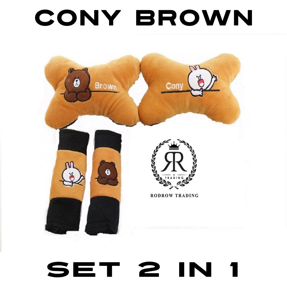 Bantal Mobil Set Cony Brown 2in1/Bantal Jok Mobil Cony Brown Set
