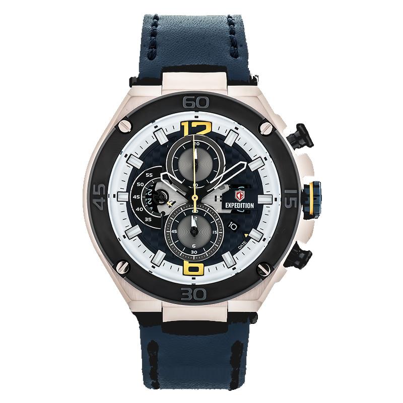 Expedition - Jam Tangan Pria - Light Gold-Hitam - Strap - Blue - 6756 MCLCABU