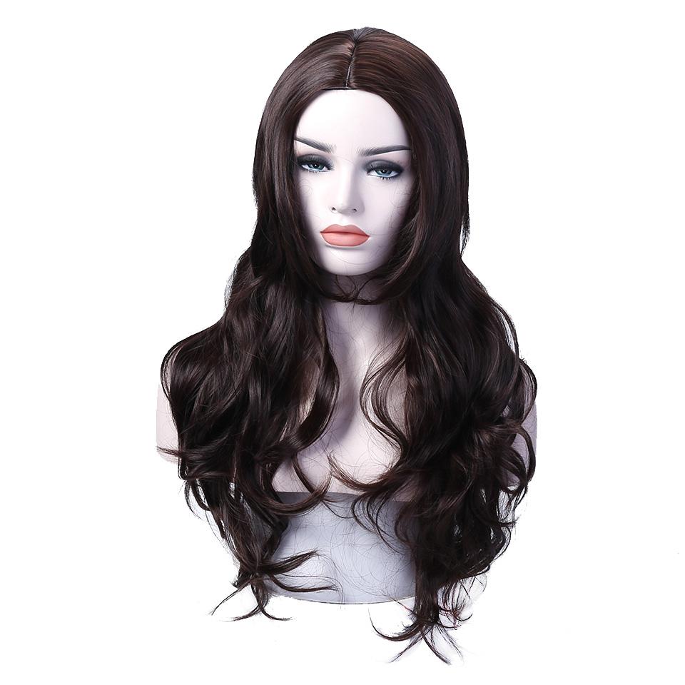 Aosiwig Panjang Berombak Keriting Lensa Okuler Daya Pandang Luas Coklat Hitam 3 Warna Serat Temperatur Tinggi Cosplay Rambut Palsu untuk Wanita (#2-26 Inches)