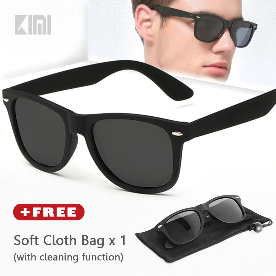 KIMI Kacamata Polarized Unisex Hitam WAYFARE Klasik Wayframe Square Sunglasses Fashion Retro Gaya Kuat Bingkai Sudut Vintage Desain Lensa Cermin Mengemudi Kacamata