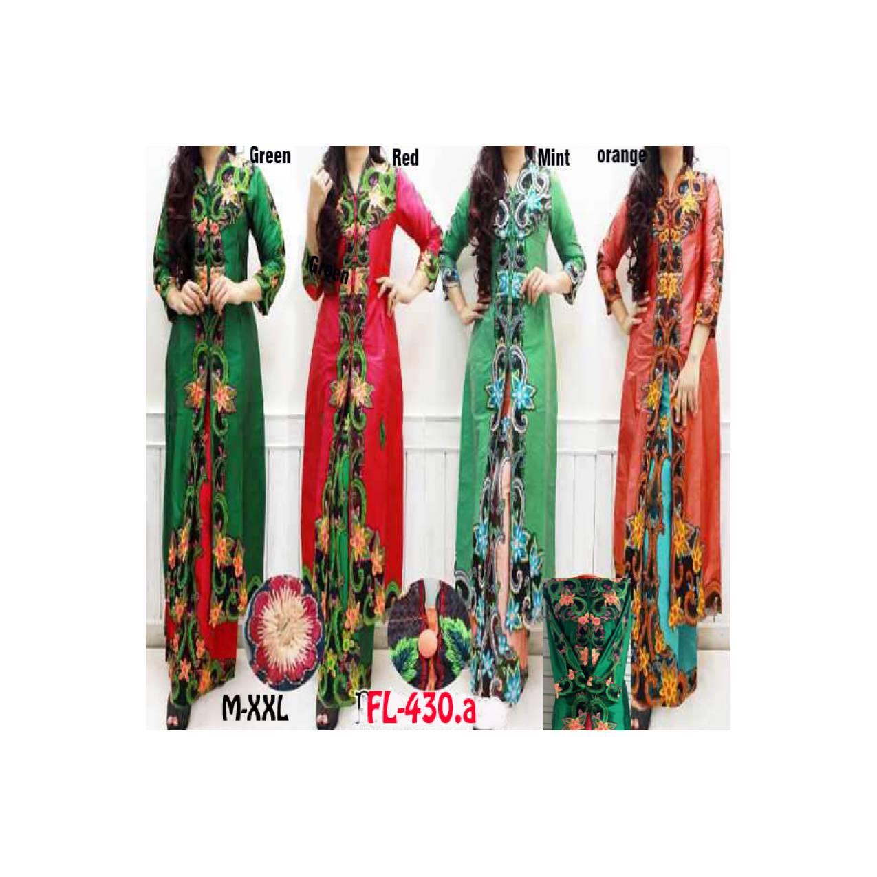 FL-430.a Stelan gamis kebaya tangan full bordir bhn tafeta M-xxl