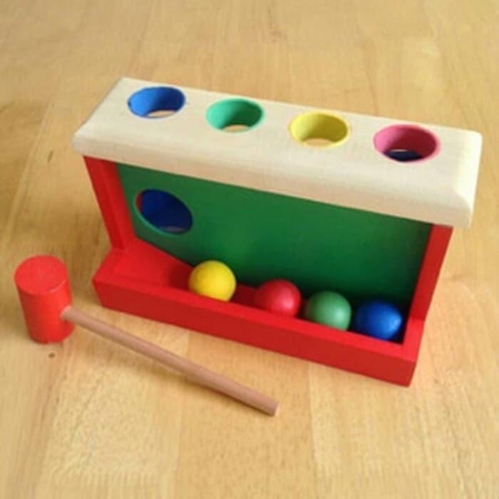 JUAL    Mainan Edukatif / Edukasi Anak - Balok Kayu - Palu Bola Luncur / Pegs / BLB398