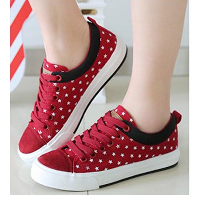 Sepatu Kets Wanita/Pria Bintang Kanvas HItam Merah - Sepatu Sekolah - Sepatu Murah