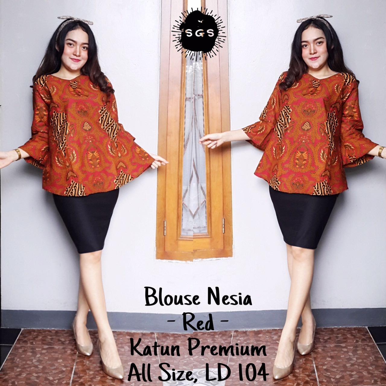 Atasan Blouse Batik Wanita - Blus Kantoran - Blus Lengan Panjang - Blus Batik Nesia Top