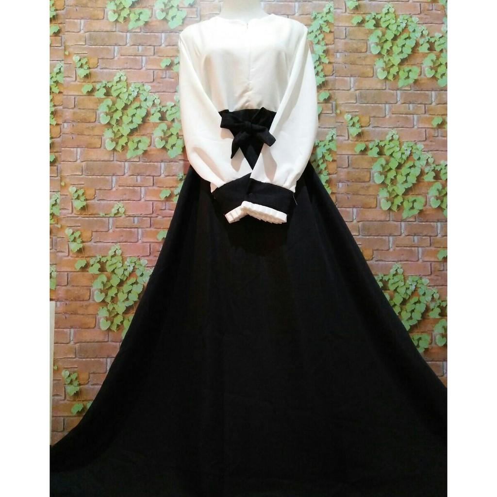 Gamis kerja hitam putih baloteli kombinasi dress kerja baju pns jokowi cv kemeja rok kerja syari (Size m)