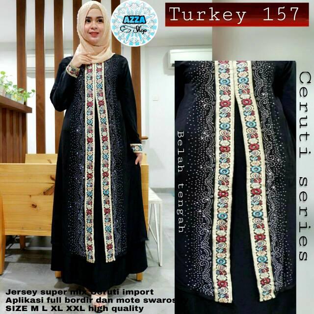 (TERBARU) Abaya Arab Turkey Jubah India Umroh Haji Gamis Jalabiya Mesir Baju Pengajian Hitam Cantik Murah 157 (XL)