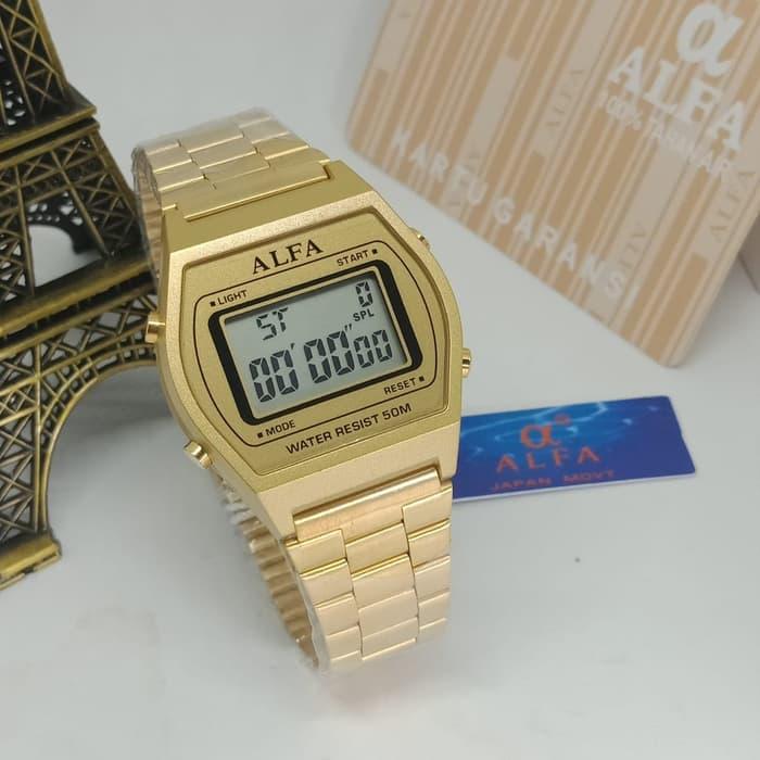 Jam Tangan Pria / Wanita Alfa AF502 Original Rantai Gold